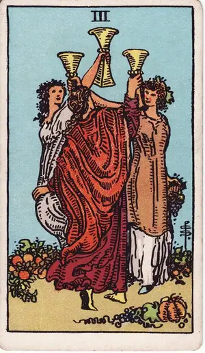 Карта Таро Тройка Кубков (Three of Cups), колода Райдера–Уэйта