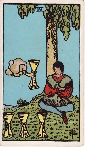 Карта Таро Четверка Кубков (Four of Cups), колода Райдера–Уэйта