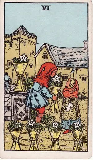 Карта Таро Шестерка Кубков (Six of Cups), колода Райдера–Уэйта