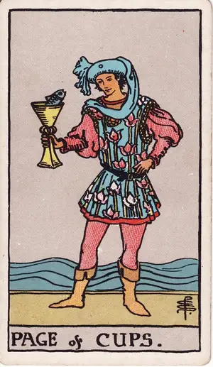 Карта Таро Паж Кубков (Page of Cups), колода Райдера–Уэйта