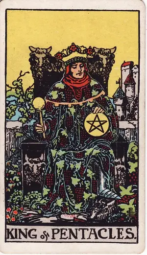 Карта Таро Король Пентаклей (King of Pentacles), колода Райдера–Уэйта