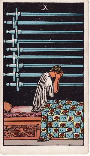 Карта Таро Девятка Мечей (Nine of Swords), колода Райдера–Уэйта