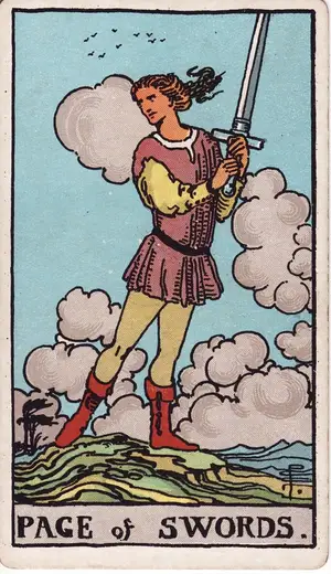 Карта Таро Паж Мечей (Page of Swords), колода Райдера–Уэйта