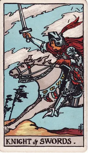 Карта Таро Рыцарь Мечей (Knight of Swords), колода Райдера–Уэйта