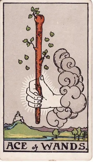 Карта Таро Туз Жезлов (Ace of Wands), колода Райдера–Уэйта