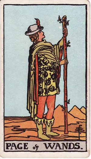 Карта Таро Паж Жезлов (Page of Wands), колода Райдера–Уэйта