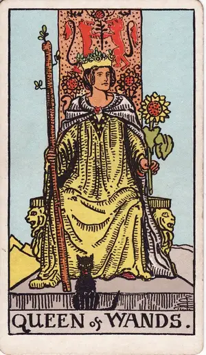 Карта Таро Королева Жезлов (Queen of Wands), колода Райдера–Уэйта